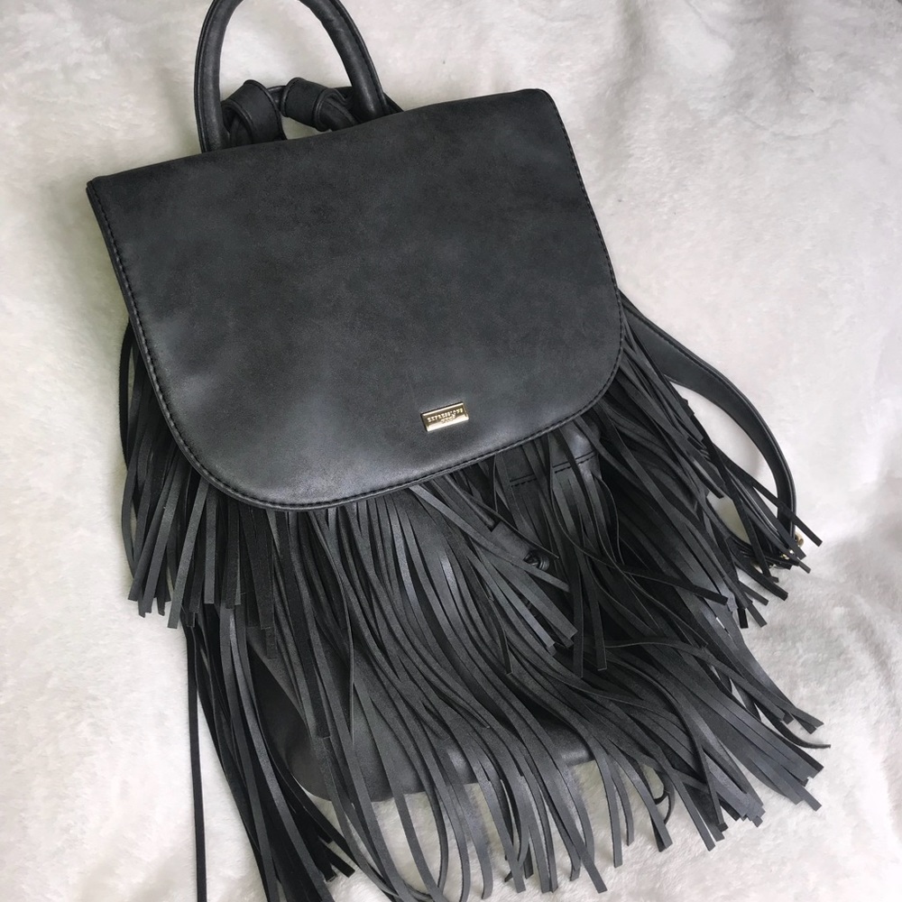 Charcoal gray fringe backpack